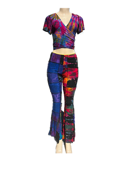 Tie-Dye Crop Top and Flare Pants Set